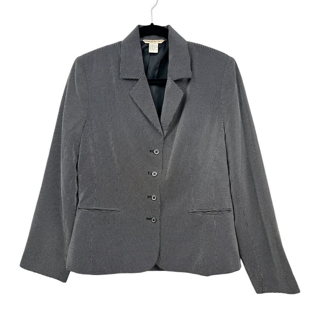 Massini Womens Blazer Suit Notch Collar Button Lined Nailhead Black White Sz 8*